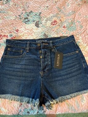 Dark Blue Denim Frayed Hem Women's Shorts